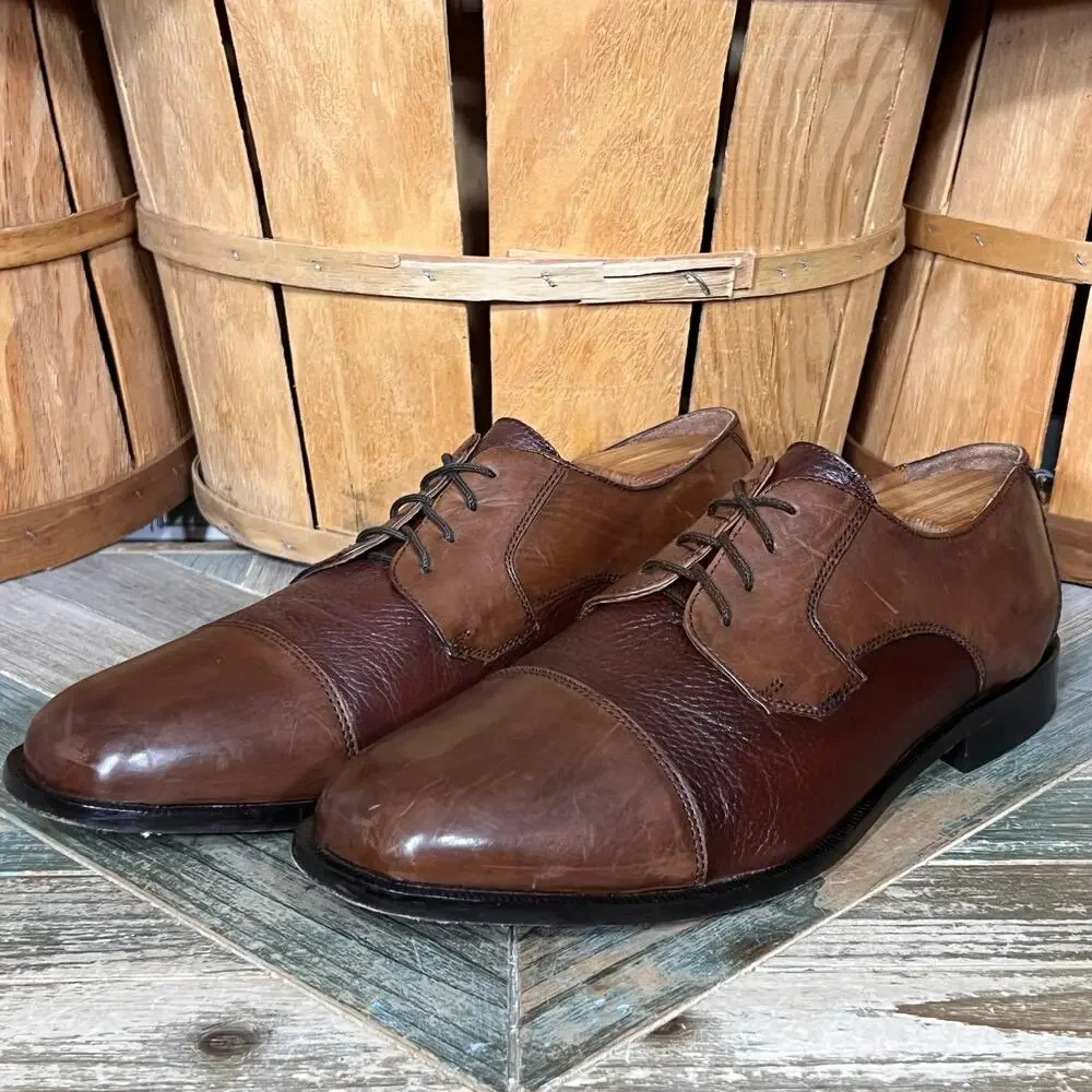 Clarks Bostonian 2-Tone Full Grain Brown Leather Saddle Oxfords Mens 15 WIDE